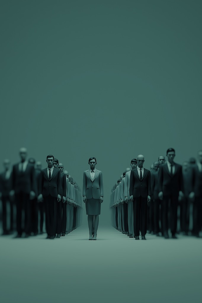 People in formation with rising pressure and conformity
